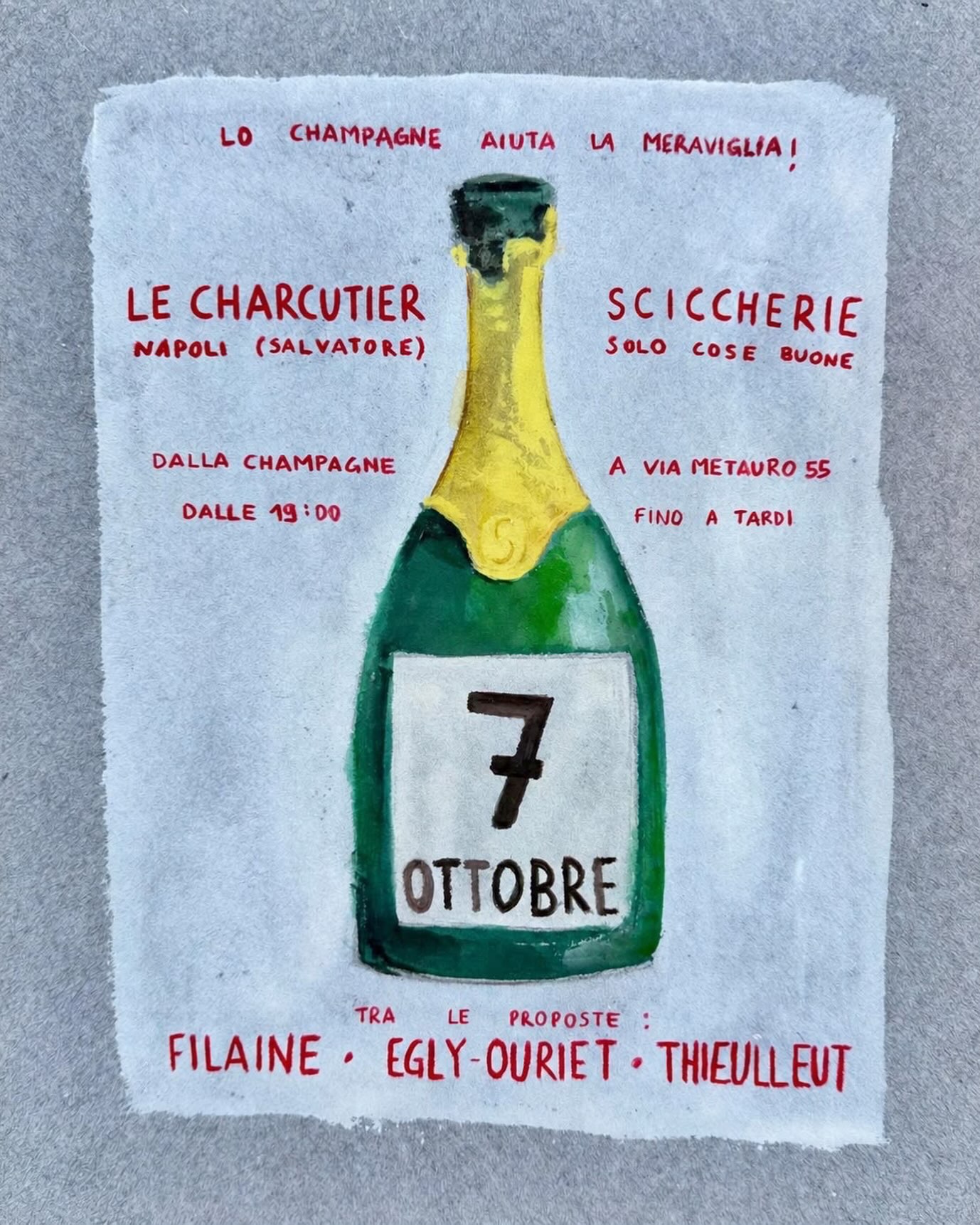 Bottiglie di champagne in esposizione a Sciccherie, Roma
